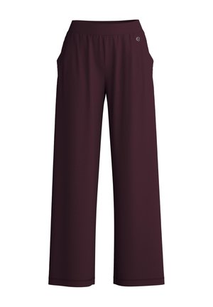 Bordeaux kleurige wijde broek van zacht materiaal, met een elastische tailleband en zijzakken, gladde naden en een minimalistisch logo detail.