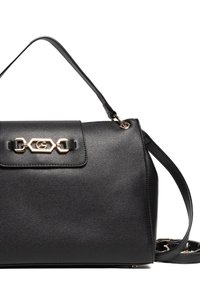 Borsa strutturata nera in pelle strutturata, con chiusura in metallo dorato, manico superiore e tracolla rimovibile.