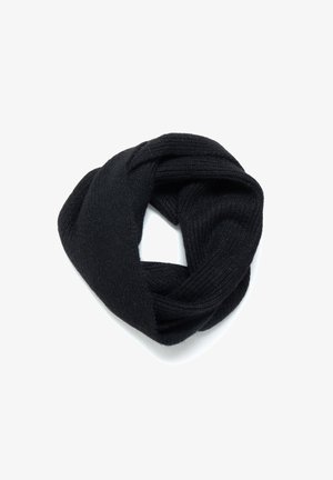 Mustmust mustriba disainiga musta värvi lõpmatu sall, millel on silmuskujundus, mis tagab lihtsa kandmise ja soojust.