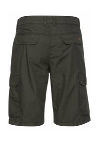 Olivengrønne cargo shorts med en tekstureret finish, der har to baglommer og sidelommer. Lige snit og knælangt design.
