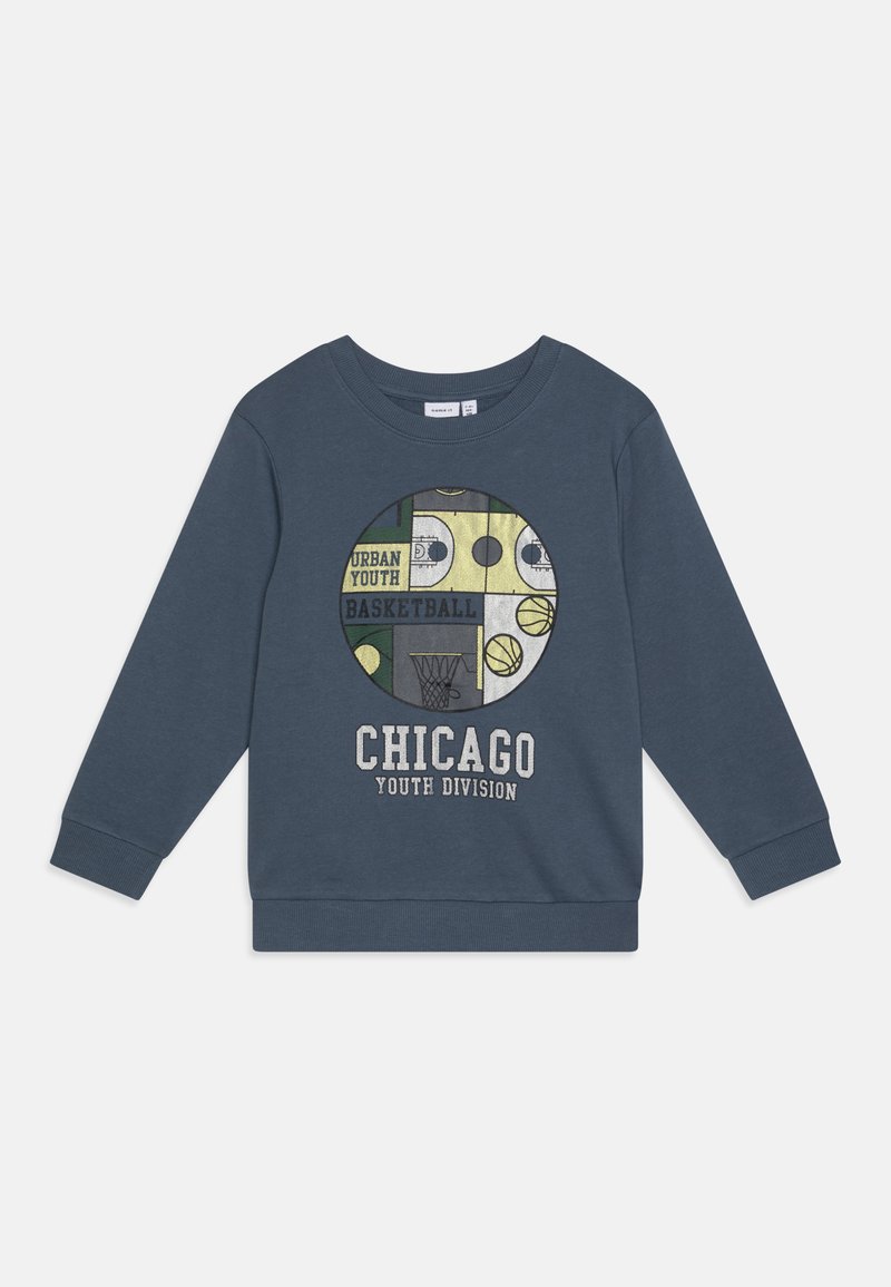 Dunkelblaues Sweatshirt mit einem runden Grafikdesign mit Basketballmotiven, dem Text "Chicago Youth Division" sowie gerippten Bündchen und Saum. Baumwollmischung.