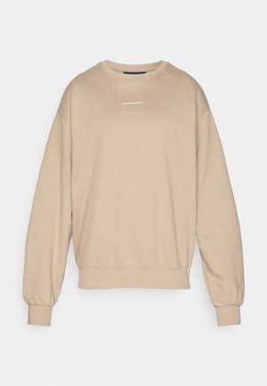 Beiger Sweatshirt aus weichem Stoff, mit Rundhalsausschnitt, gerippten Bündchen und einem kleinen weißen Logo auf der Brust. Strukturiert und lässiger Schnitt.