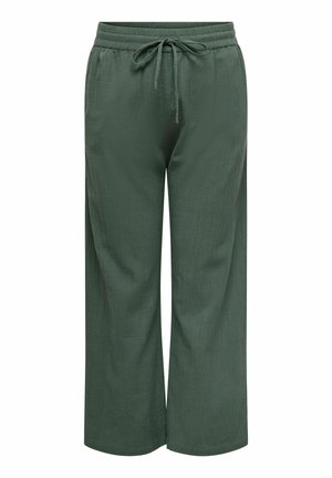 Pantalon ample vert foncé longueur cheville avec taille élastique et cordon à l'avant, doté de poches latérales et d'un tissu texturé.