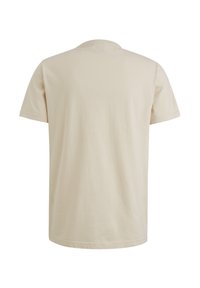 Beige bomulds t-shirt med korte ærmer og rund halsudskæring. Glat tekstur, normal pasform og ingen synlige mønstre eller detaljer.