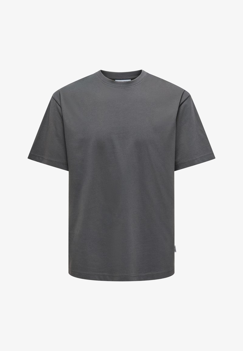 Grijze katoenen t-shirt met een ronde kraag en korte mouwen. Heeft een reguliere pasvorm en een effen textuur zonder zichtbare patronen of accenten.