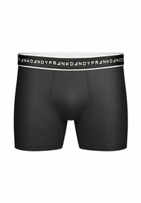 Svarta boxer-kalsonger i ett stretchigt material med en kroppsnära design. Har en kontrasterande vit midja med texten "FRANK DANDY".