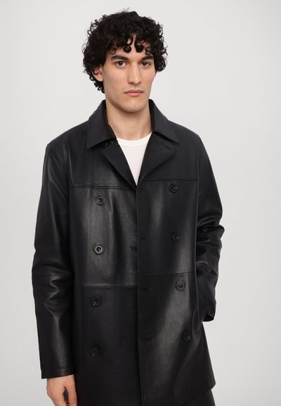 STUDIO ID PAUL DOUBLE BREASTED JACKET DISTRESSED - Manteau court - nappa black