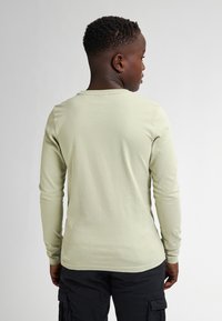 Langarm shirt in lichtgroen van zachte stof. Ronde halslijn, aansluitende mouwen en een gladde textuur zonder patronen of zichtbare hardware.