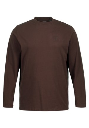 T-shirt a maniche lunghe marrone realizzato in tessuto morbido. Presenta un collo tondo, una vestibilità regolare e un piccolo logo stampato sul petto.