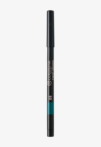 Crayon eye-liner à design torsadé noir avec une bande accentuée en bleu sarcelle. Dispose d'une pointe pointue pour une application précise. L'étiquette indique "COLLISTAR 05".