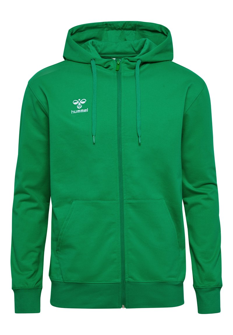 Groene ritssluiting hoodie gemaakt van een zachte katoenen mix, met een voorrits, twee voorzakken, een verstelbare trekkoord capuchon en een logo op de borst.
