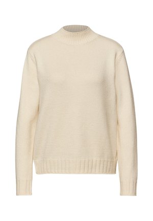 Maglione lavorato a maglia color crema con colletto alto a coste, maniche lunghe e orlo a coste. Texture morbida con un design a vestibilità rilassata.