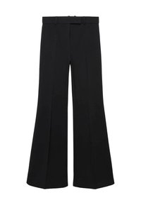 Black wide-leg trousers with a high waist, structured design, and front creases. Made from a smooth fabric with a discreet waistband and belt loops.