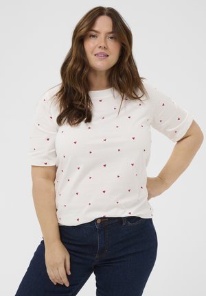 CORDELY - T-shirts print - chalk w red hearts