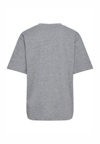 Effen grijs T-shirt met korte mouwen, gezien van achteren, met een ronde hals en normale pasvorm.