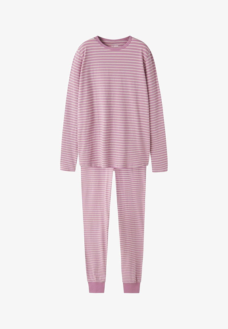 Pikad varrukad pidžaamakomplekt helesinistes ja valgetes triipudes. Pehme puuvillane materjal, parajad mansetid, ümmargune kaelus ja sobivad kitsenevad püksid.