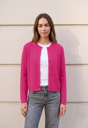 Street One, RIBBED CARDIGAN WITH A ROUND NECK - Gilet - ruby raspberry mel.