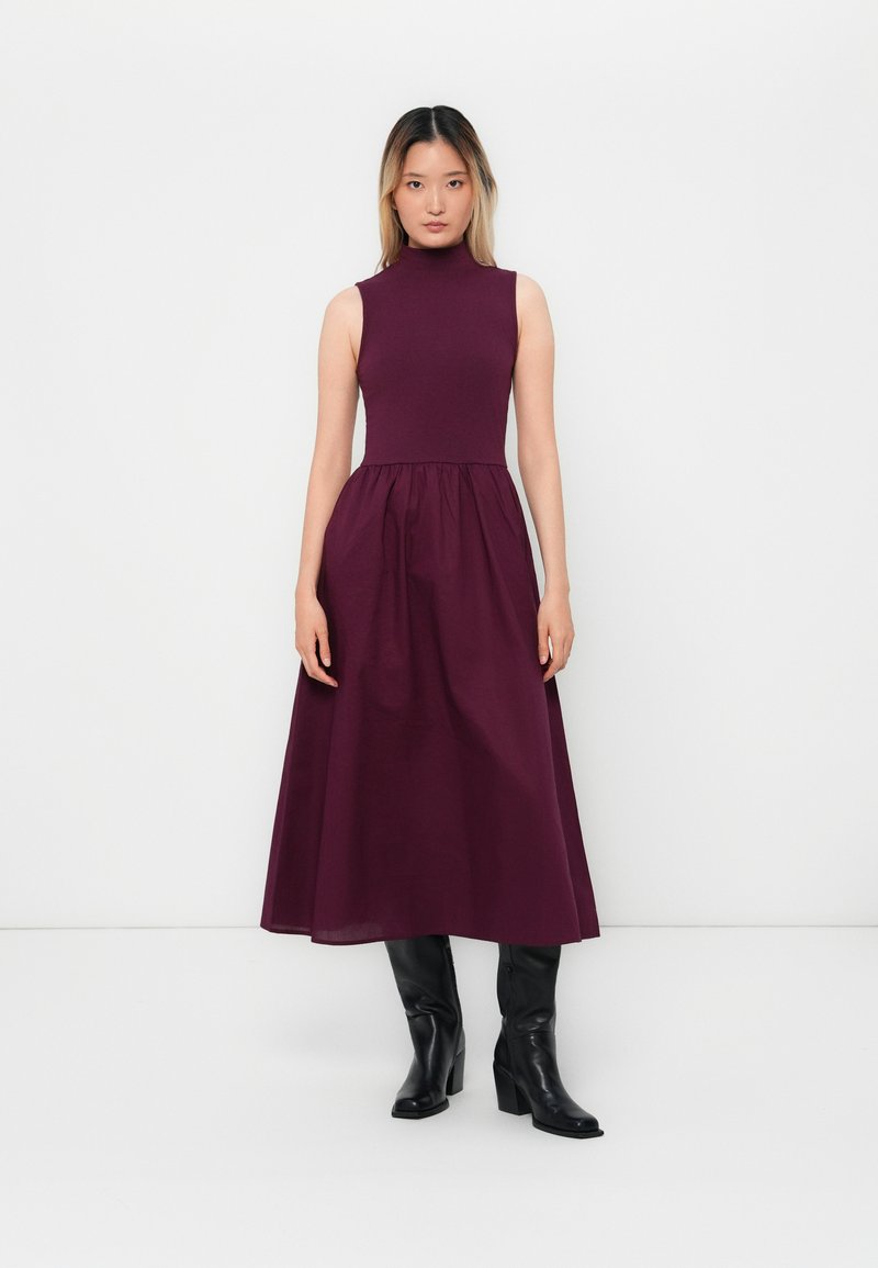 knee length dresses for ladies Sleeveless Mixed Media Midi Dress  English Factory