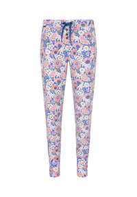 Bloemige sweats met een kleurrijk patroon van roze, blauwe en witte bloemen. Voorzien van een trekkoord in de taille en afgeknipte enkels.