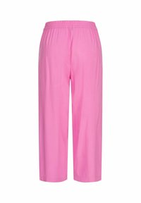 Rosa, leichte, cropped Pants mit einem elastischen Bund und glatter Textur, gerade geschnitten und ohne sichtbare Taschen oder Muster.