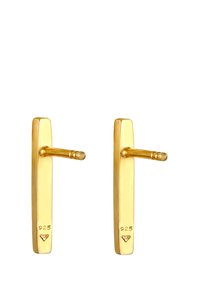 Gemelli da polso rettangolari in tono oro con una finitura lucida, caratterizzati da un design semplice e un piccolo perno per il fissaggio. Contrassegnati con "925."