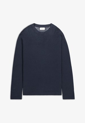 Marineblauwe longsleeve t-shirt van zachte stof, met een ronde hals, rechte snit en een minimalistisch ontwerp zonder patronen of versieringen.
