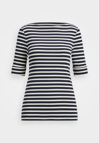 STRIPED STRETCH COTTON BOATNECK TEE - Pitkähihainen paita - navy/cream