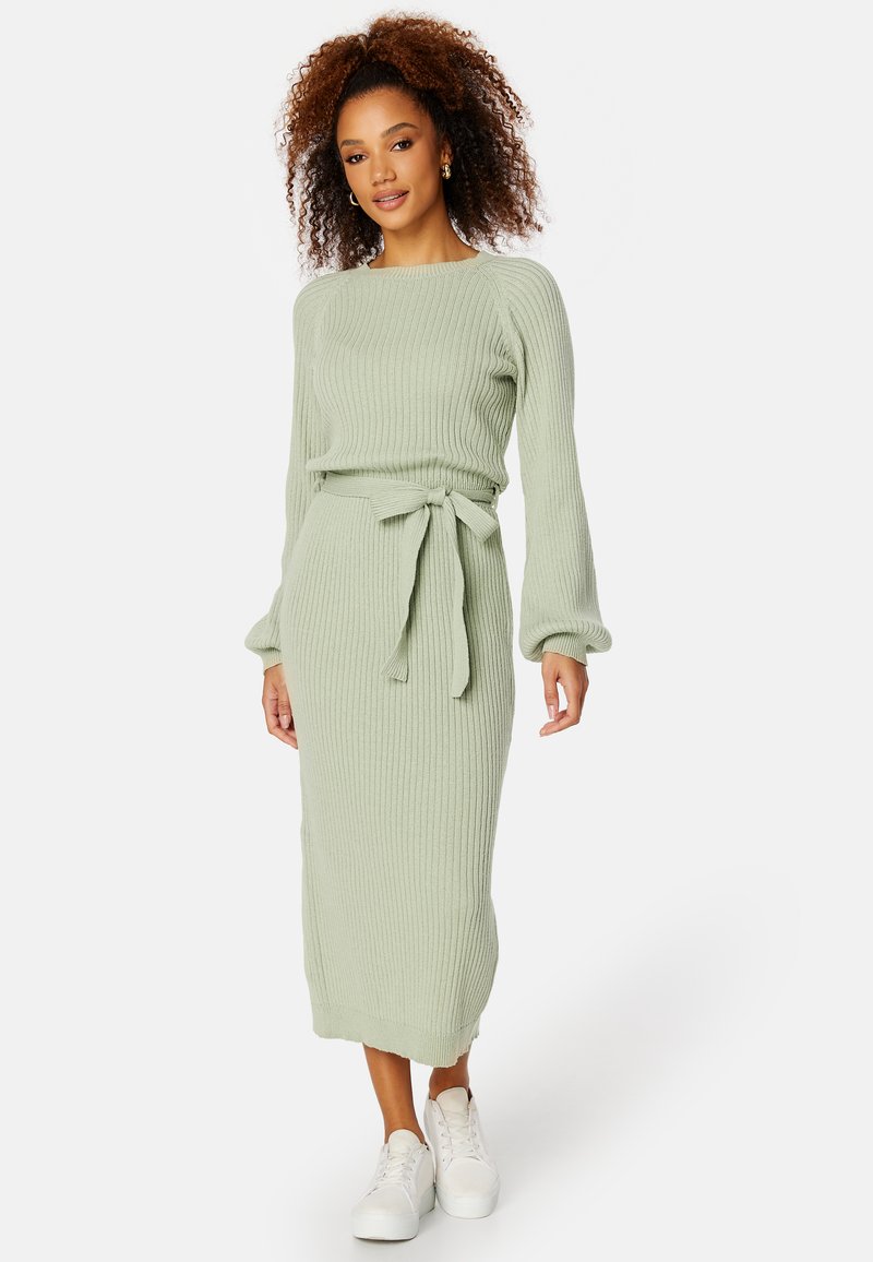 Bubbleroom ROUND NECK RIB KNITTED MIDI DREESS - Abito in maglia - green