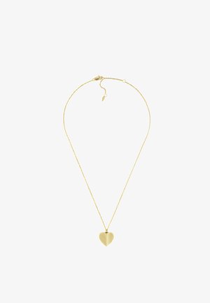 Collier fin en chaîne d'or avec un pendentif en forme de cœur texturé et un fermoir mousqueton avec extension réglable.