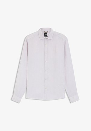 Camicia bianca a maniche lunghe con colletto, sei bottoni e un'etichetta nera con il marchio BOSS all'interno del collo.