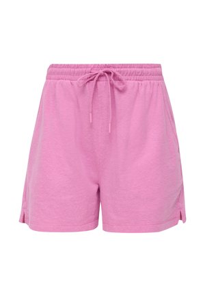 Roze katoenen shorts met een elastische tailleband, trekkoorddetail en zijzakken; zachte textuur en comfortabele pasvorm.