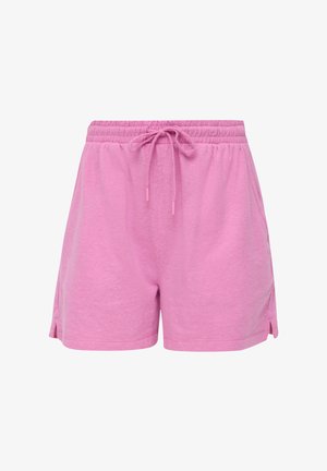 Roze katoenen shorts met een elastische tailleband, trekkoorddetail en zijzakken; zachte textuur en comfortabele pasvorm.
