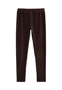 Braune, weiche, dehnbare Leggings mit einer glatten Textur und elastischem Bund, ohne Taschen oder sichtbare Nähte entworfen.