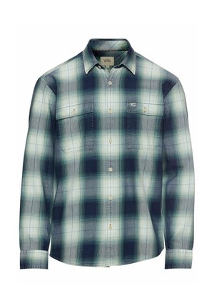 Langärmliges kariertes Hemd in Blau-, Grün- und Cremetönen. Mit zwei Brusttaschen und Button-Down-Kragen. Material aus Baumwollmischung.