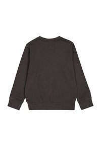 Czarna szarości długi rękaw sweatshirt. Okrągły dekolt, miękki materiał, prążkowane mankiety i dół. Prosty design bez widocznych logotypów czy wzorów.