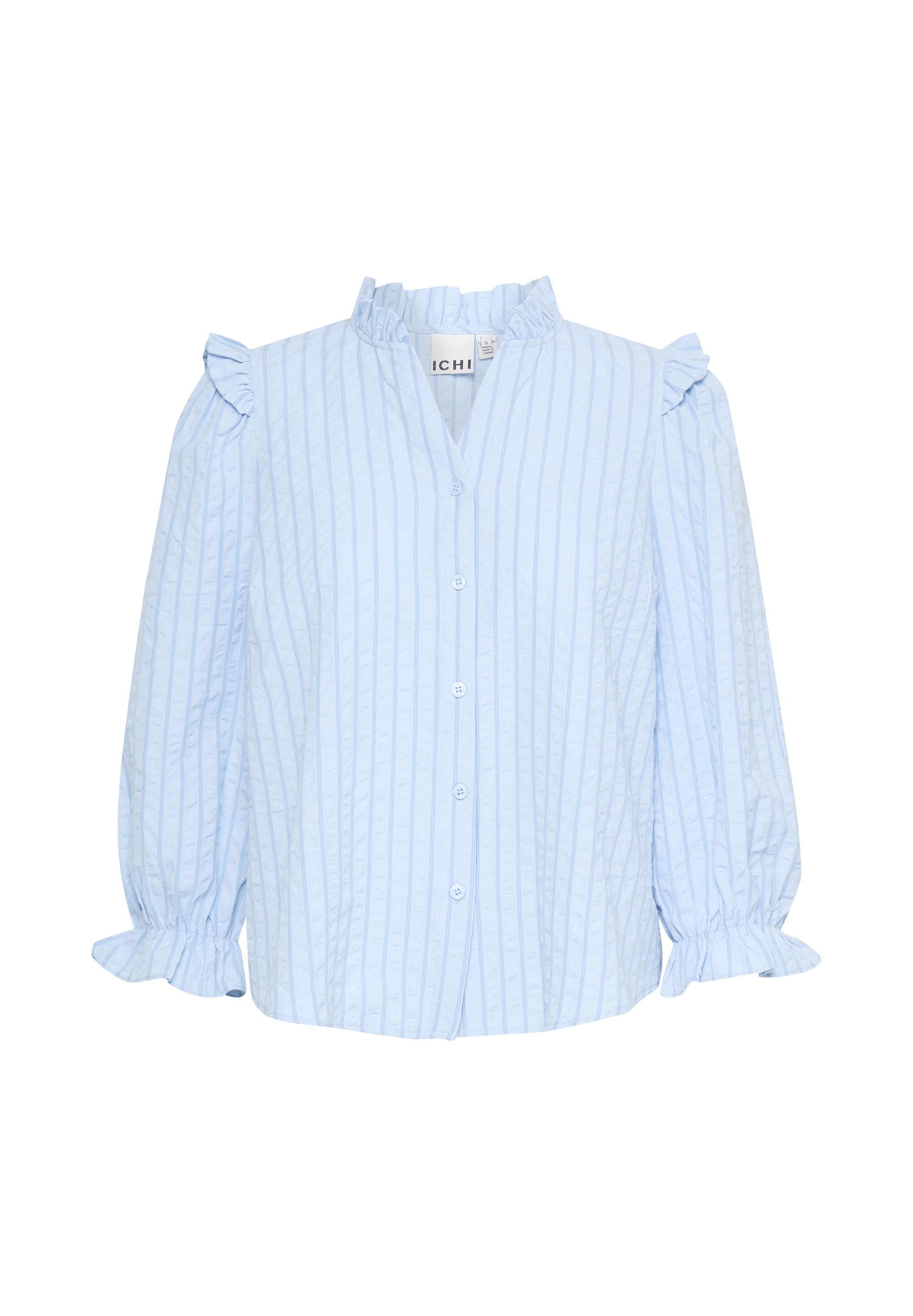 IXSANJA MS Striped Button-Down Blouse with V-Neck Design