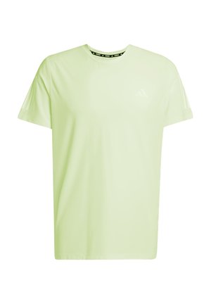 Lys grøn atletisk T-shirt med korte ærmer, rund halsudskæring og et minimalt logo på brystet. Har tekstureret stof.