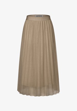 Faltenrock aus leichtem, durchscheinendem Material in einem sanften Taubenton. Elastischer Bund mit geprägt Schriftzug, leicht transparenter Look.