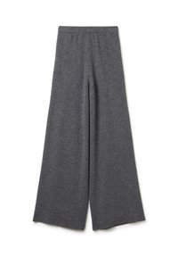 Pantalon en maille gris foncé à jambes larges et taille élastique, présenté à plat sur un fond blanc.
