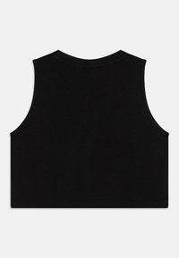 Μαύρο ριγέ κοντό τοπ με στρογγυλή λαιμόκοψη και χωρίς μανίκια. Λείος υφασμάτινος χαρακτήρας και ομοιόμορφο ράψιμο σε όλη την επιφάνεια.