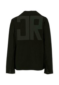 Czarna, dopasowana marynarka z dużym, kontrastującym logo "CR" na plecach, jednorzędowym zapięciem i mankietami zapinanymi na trzy guziki.
