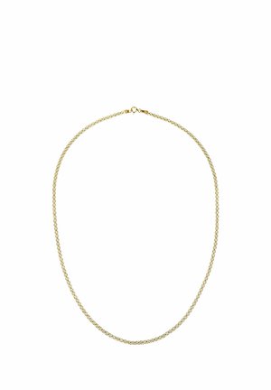 Zelta ķēdes kaklarota ar pītu dizainu un gludu virsmu. Aprīkota ar drošu aizdari aizmugurē.