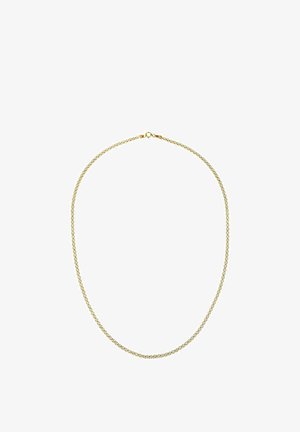 Goldkette mit geflochtenem Design und glatter Oberfläche. Verfügt über einen sicheren Verschluss auf der Rückseite.