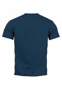 Dunkelblaue Baumwoll-T-Shirts mit kurzen Ärmeln, Rundhalsausschnitt und glatter Textur. Die Rückansicht zeigt keine Grafiken oder Muster.