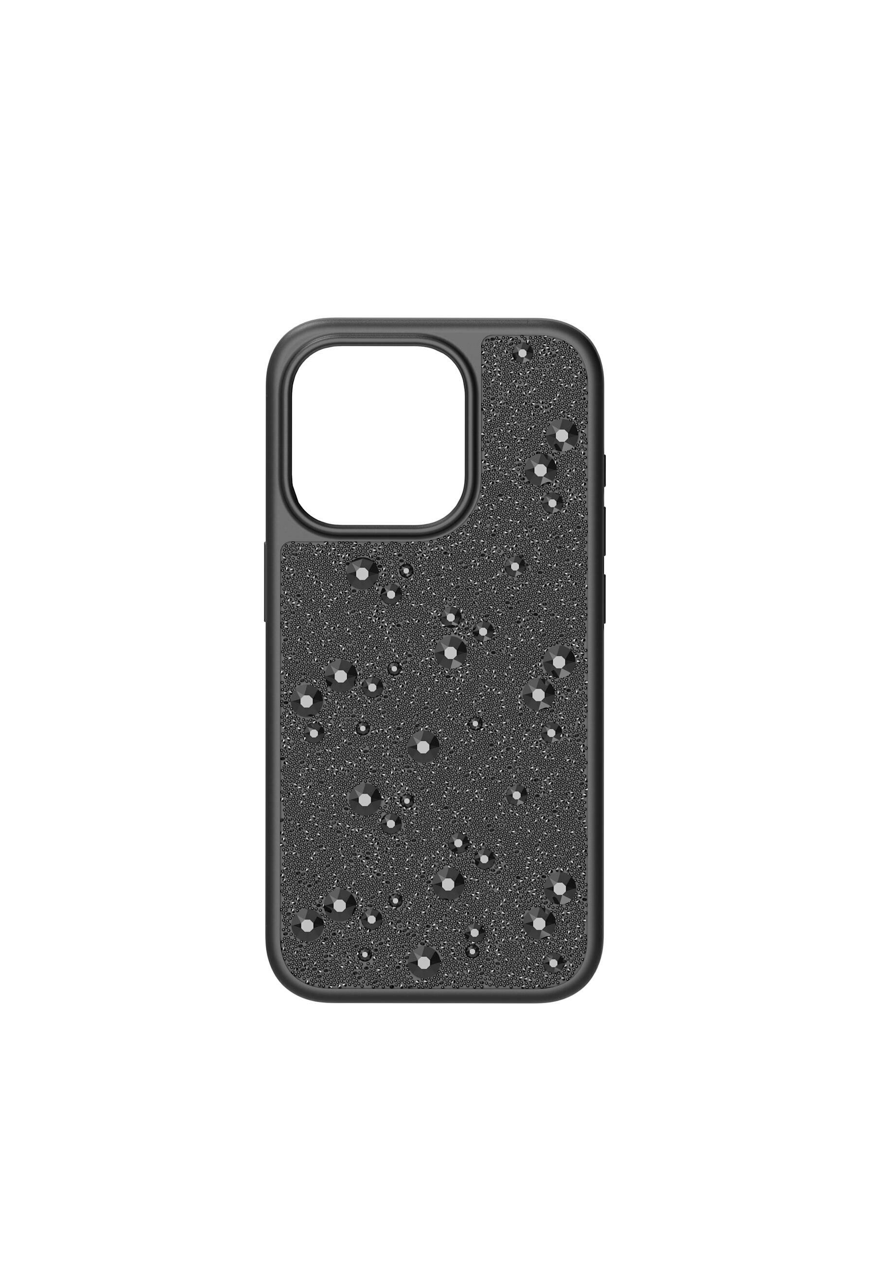 【SWAROVSKI】クリスタル iPhone 15Pro/15ProMax用 ケース/black High スマートフォンケース, フラットバック・クリスタル