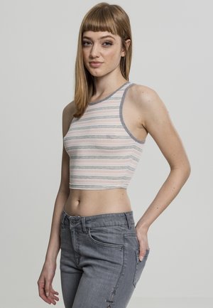 LADIES RIB STRIPE CROPPED TOP - Top - pink/white/grey