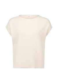 Kortærmet, cremefarvet bluse lavet af tekstureret stof, med rund halsudskæring og løstsiddende design med opsmøgede ærmer.