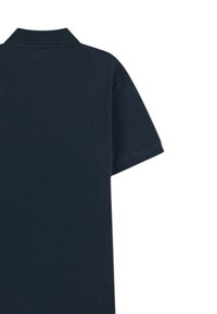 Polo shirt di un blu navy scuro con colletto classico e maniche corte, caratterizzato da una texture liscia e senza schemi o accenti visibili.