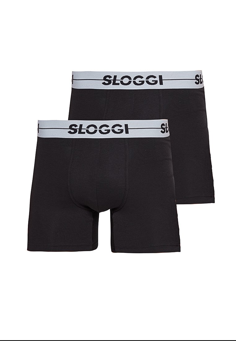 Czarne bokserki wykonane z miękkiej mieszanki bawełny, z szarym elastycznym pasem na biodrach z logo "SLOGGI" oraz dopasowanym krojem.