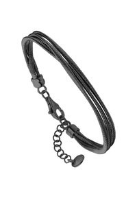 Black braided bracelet made of metal, featuring a chain and lobster clasp closure, with a smooth, textured surface and adjustable length.